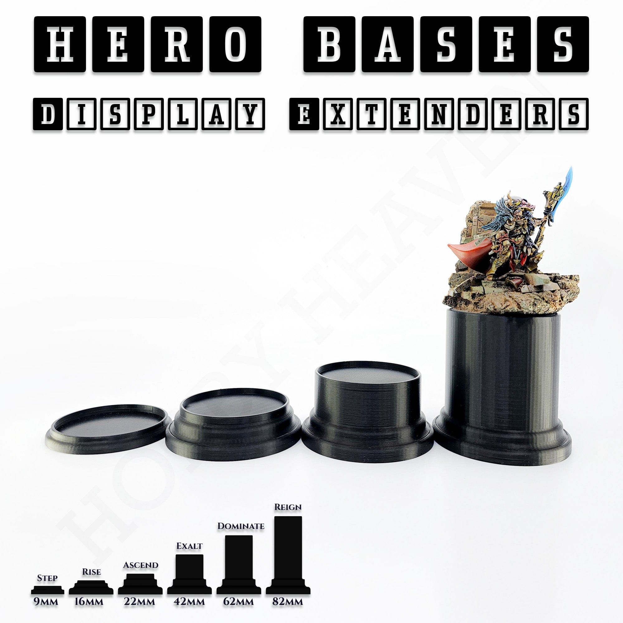 Plastic Bases Hero Bases Display Extenders | Squares and Rectangles | Convert Gaming Bases to Display Bases & Plinths