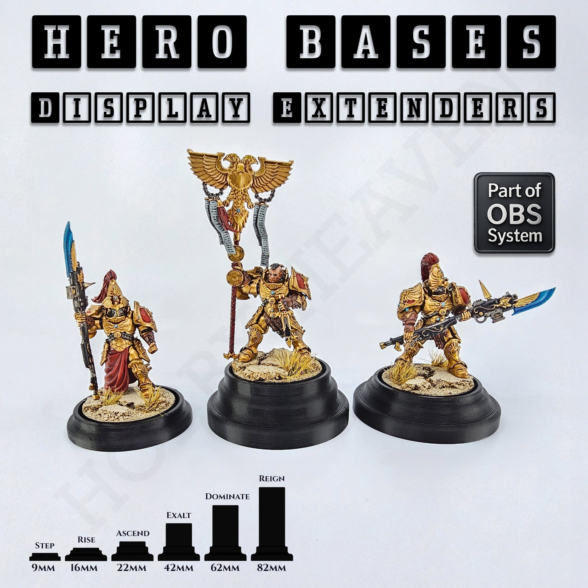 Plastic Bases Hero Bases Display Extenders | Squares and Rectangles | Convert Gaming Bases to Display Bases & Plinths