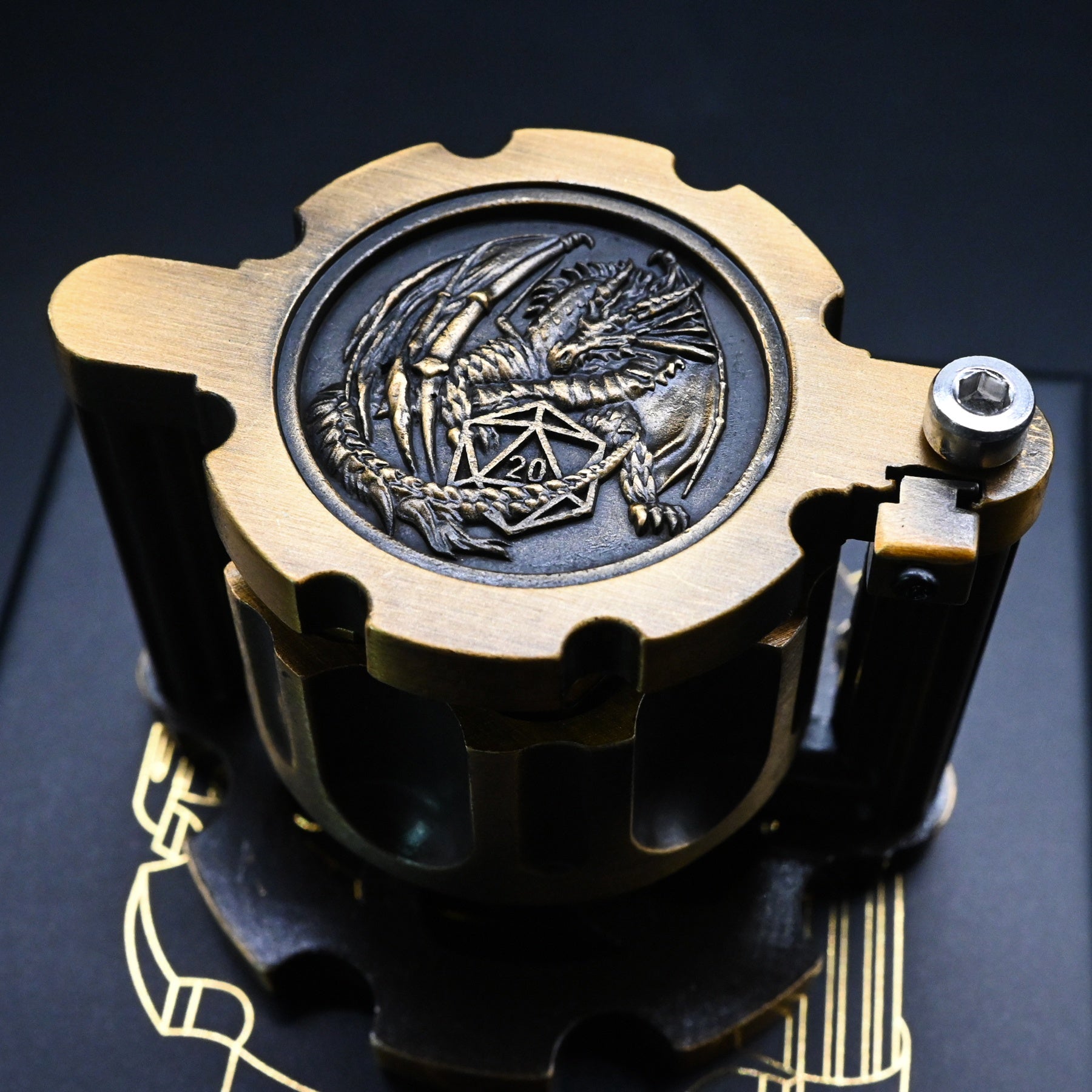 Hexchamber | Ancient Gold | Bullet Dice Set with Spinning Revolver Case - DICE