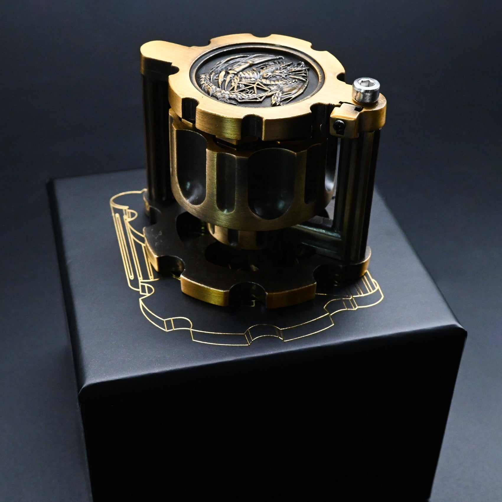 Hexchamber | Ancient Gold | Bullet Dice Set with Spinning Revolver Case - DICE