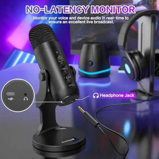 Jolof Store Condenser zealsound USB Microphone, PC Phone Podcast Mic, Condenser Gaming microphones for PS4&5, W/Quick Mute, Echo/Gain knob, Plug & Play for Streaming, Vocal Recording, ASMR, YouTube,Twitch on Mac Windows