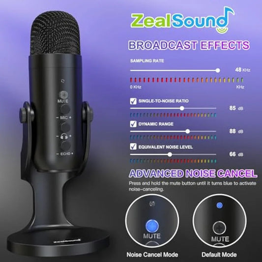 Jolof Store Condenser zealsound USB Microphone, PC Phone Podcast Mic, Condenser Gaming microphones for PS4&5, W/Quick Mute, Echo/Gain knob, Plug & Play for Streaming, Vocal Recording, ASMR, YouTube,Twitch on Mac Windows