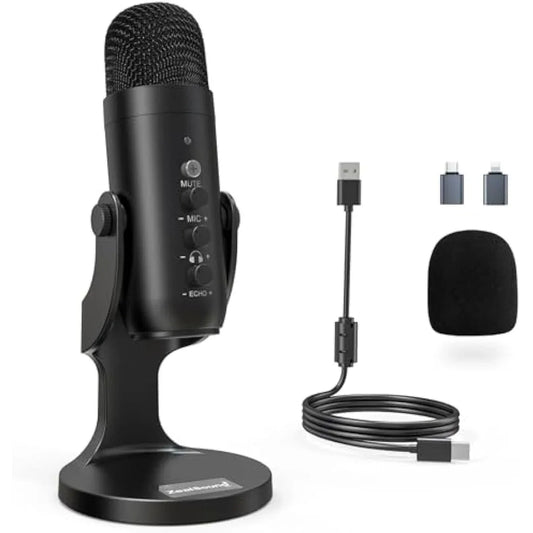 Jolof Store Condenser zealsound USB Microphone, PC Phone Podcast Mic, Condenser Gaming microphones for PS4&5, W/Quick Mute, Echo/Gain knob, Plug & Play for Streaming, Vocal Recording, ASMR, YouTube,Twitch on Mac Windows