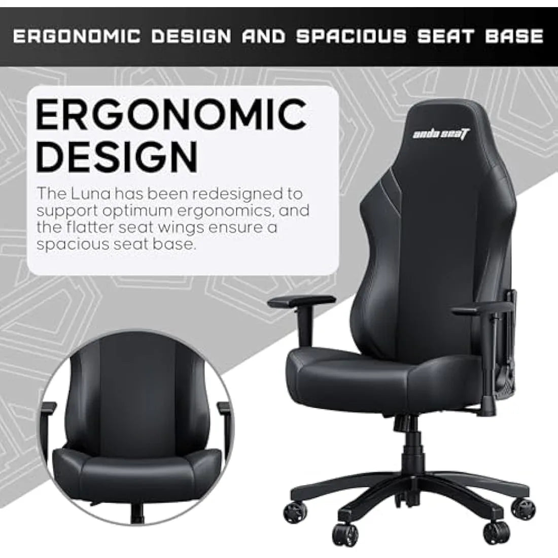 Jolof Store Desk Chairs Anda Seat Luna Large Gaming Chair for Adults - Ergonomic Reclining Video Game Chairs, PVC Leather Computer Home Office Chair, Heavy Duty Neck & Back Lumbar Support - Black Folding Recliner Seat
