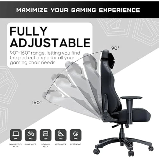 Jolof Store Desk Chairs Anda Seat Luna Large Gaming Chair for Adults - Ergonomic Reclining Video Game Chairs, PVC Leather Computer Home Office Chair, Heavy Duty Neck & Back Lumbar Support - Black Folding Recliner Seat