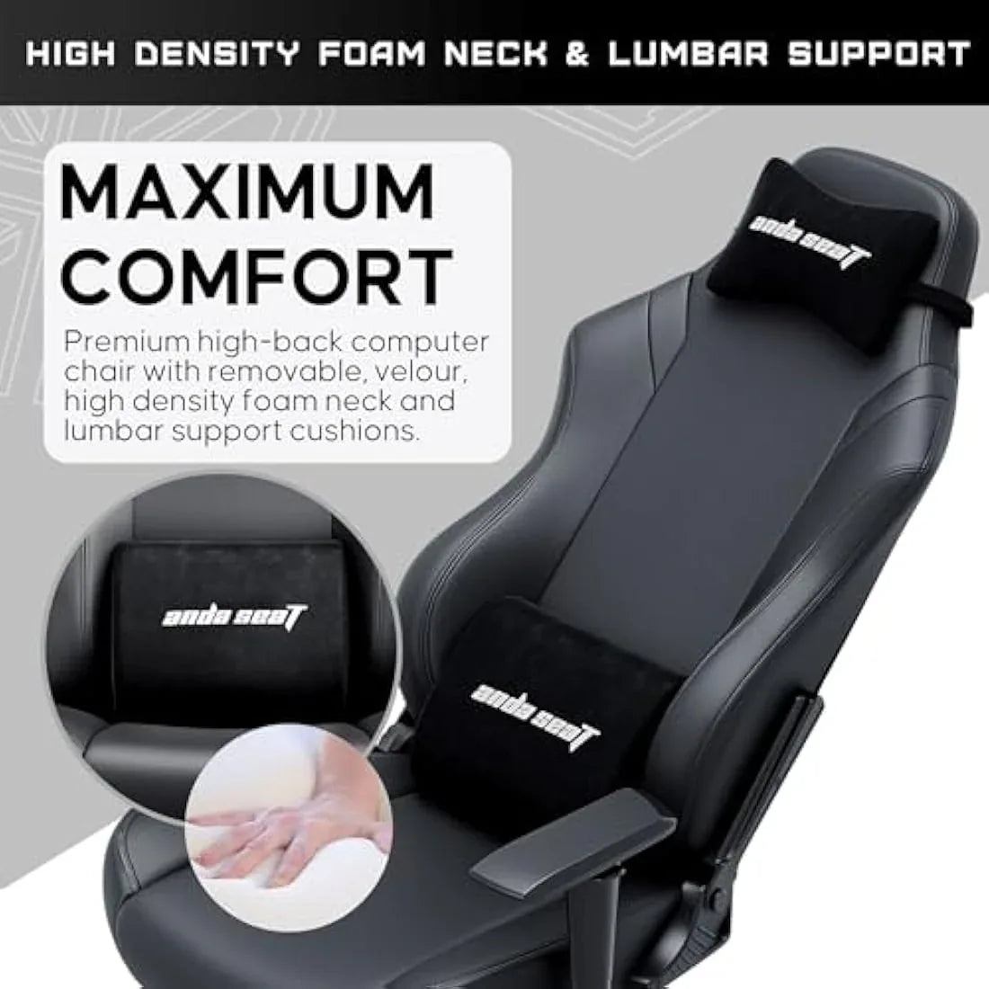 Jolof Store Desk Chairs Anda Seat Luna Large Gaming Chair for Adults - Ergonomic Reclining Video Game Chairs, PVC Leather Computer Home Office Chair, Heavy Duty Neck & Back Lumbar Support - Black Folding Recliner Seat