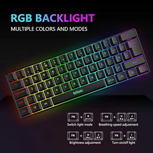 Jolof Store Keyboard & Mouse Combos RedThunder 60% RGB Gaming Keyboard and Mouse Combo, UK Layout Ultra Compact Backlit Mini Keyboard, Lightweight 7200 DPI Cellular Optical Mouse, Portable Wired Gaming Set for PC PS5 Xbox Gamers (Black)