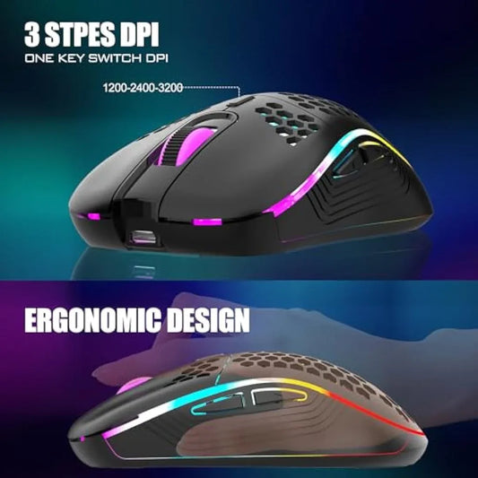 Jolof Store Keyboard & Mouse Combos RedThunder K62 Wireless 60% RGB Gaming Keyboard and Mouse Combo, UK Layout 62 Keys Ultra Compact Backlit Mini Keyboard, Lightweight Cellular Optical Mouse, Portable Set for PC PS5 Xbox Gamers (Black)