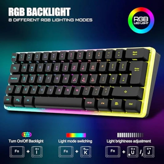 Jolof Store Keyboard & Mouse Combos RedThunder K62 Wireless 60% RGB Gaming Keyboard and Mouse Combo, UK Layout 62 Keys Ultra Compact Backlit Mini Keyboard, Lightweight Cellular Optical Mouse, Portable Set for PC PS5 Xbox Gamers (Black)