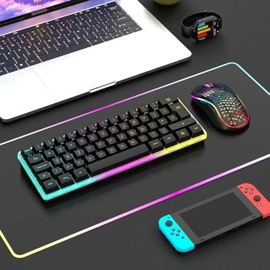 Jolof Store Keyboard & Mouse Combos RedThunder K62 Wireless 60% RGB Gaming Keyboard and Mouse Combo, UK Layout 62 Keys Ultra Compact Backlit Mini Keyboard, Lightweight Cellular Optical Mouse, Portable Set for PC PS5 Xbox Gamers (Black)