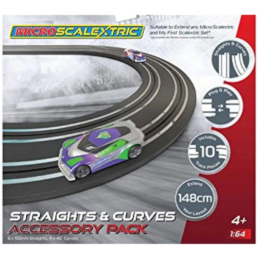 Jolof Store Race Tracks Micro Scalextric Track Extension Pack - Straights and Curves - Extend Your Layout by 148cm, Includes 6x 150mm Straights & 4x 45 Degree Curves, Micro Scalextric Accessories