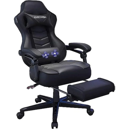 Jolof Store Video Game Chairs Fullwatt Racing Gaming Chair for adults with Footrest and Massage Lumbar Pillow, Swivel Height Adjustable Reclining PU Leather Video Game Chair, E-Sports Gaming Chair Big and Tall(Black)
