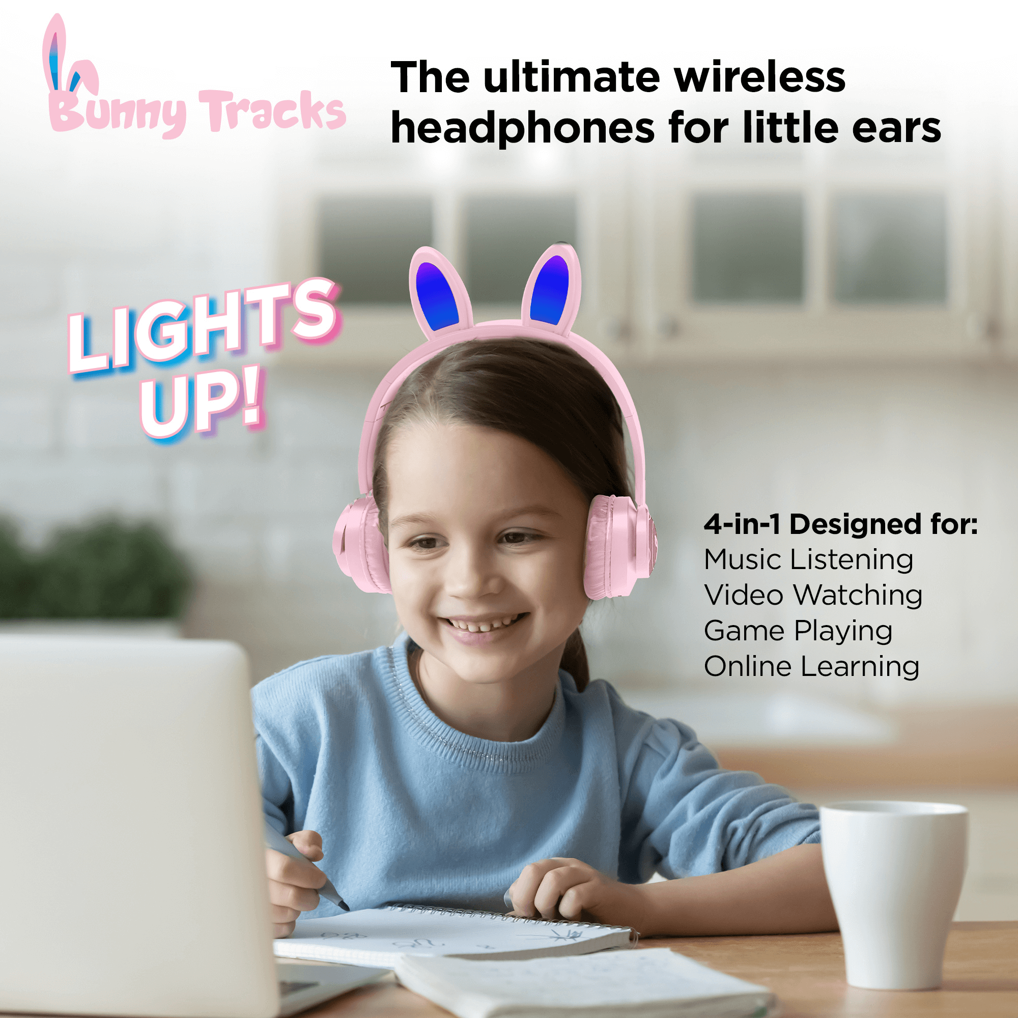 JupiterGear Home HyperGear Bunny Tracks Wireless Light-Up Headphones