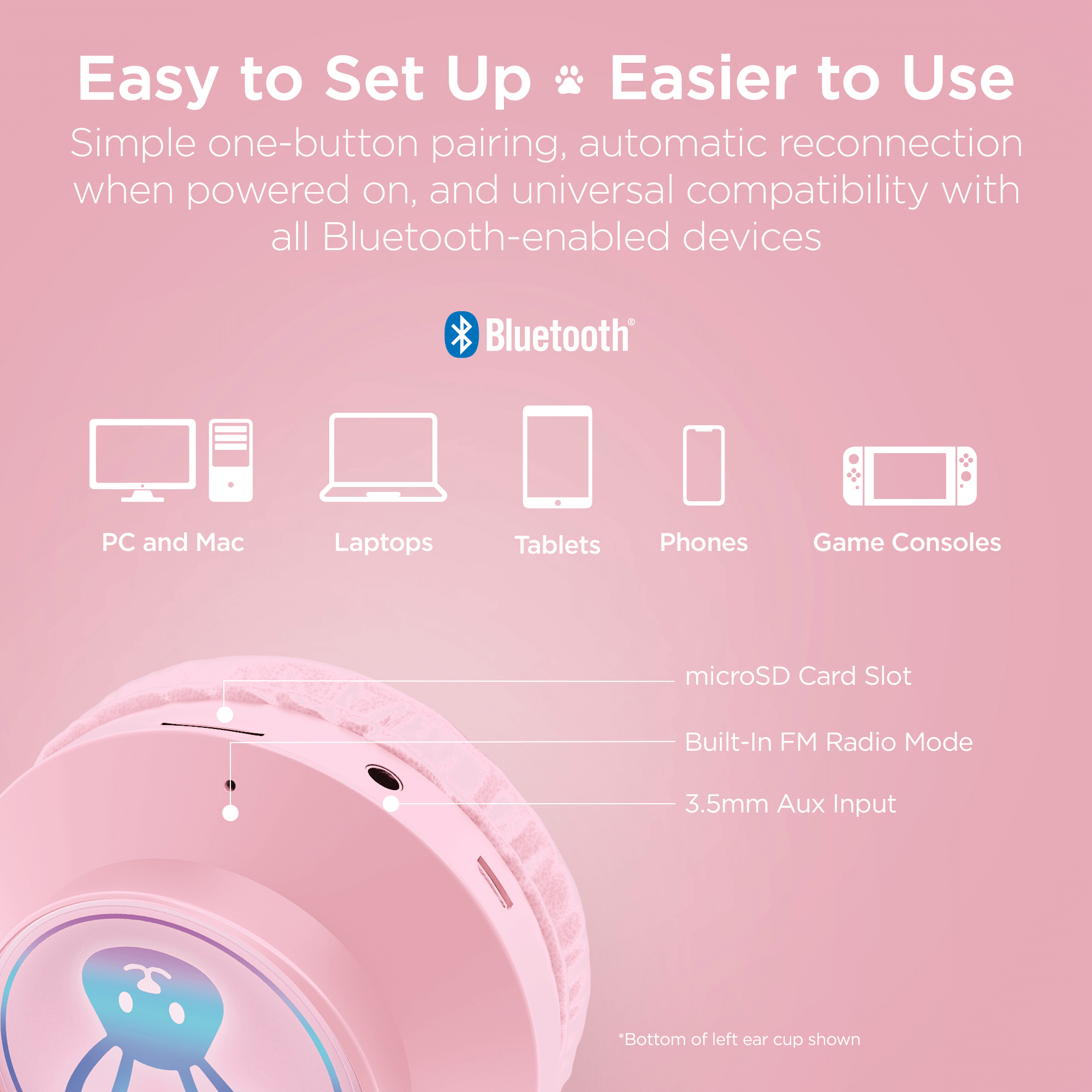 JupiterGear Home HyperGear Bunny Tracks Wireless Light-Up Headphones