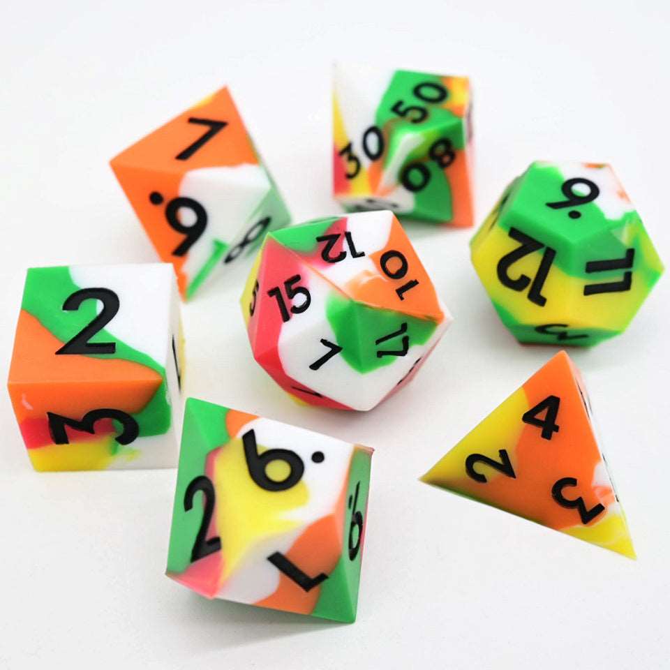 Kaleidoscopic Squish Rocks | Silicone Dice | 7 Piece Set - DICE