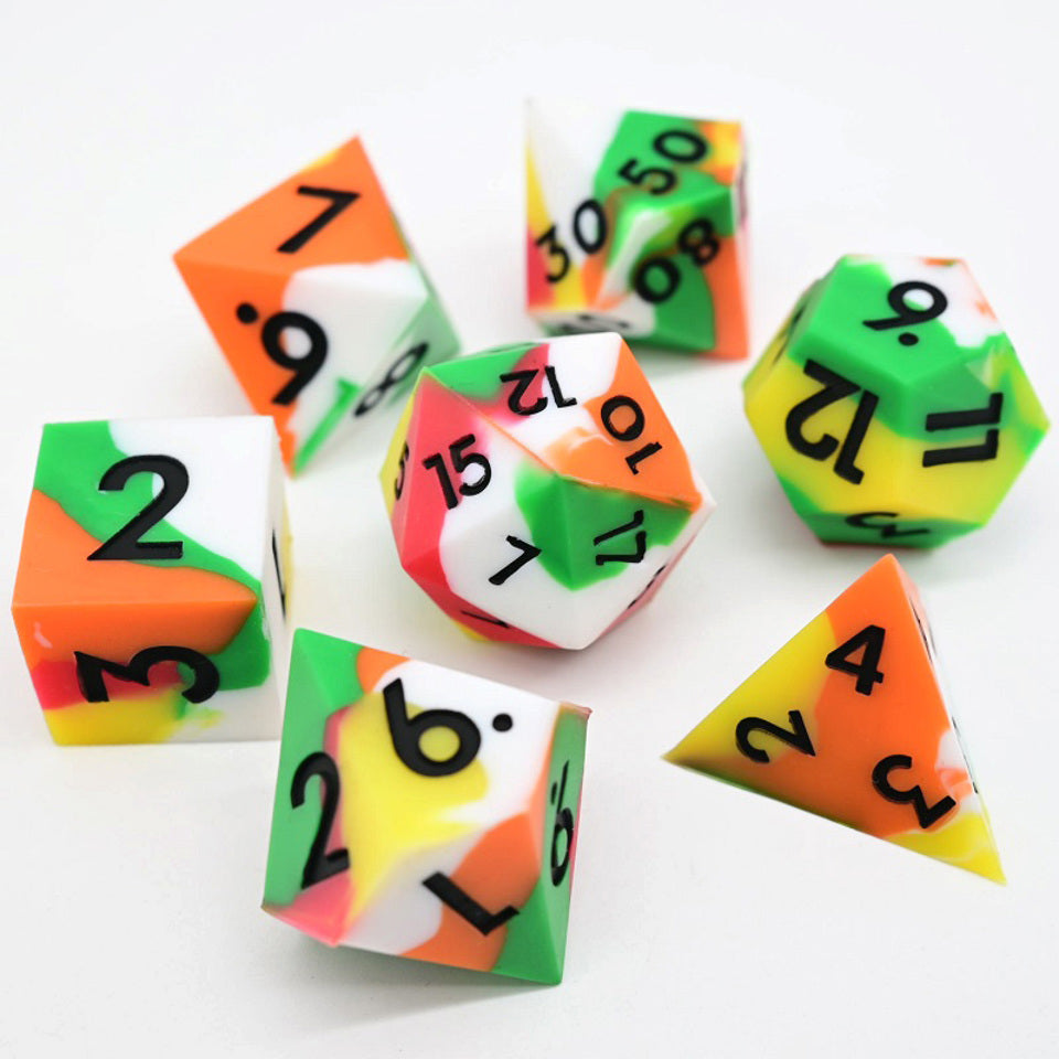 Kaleidoscopic Squish Rocks | Silicone Dice | 7 Piece Set - DICE