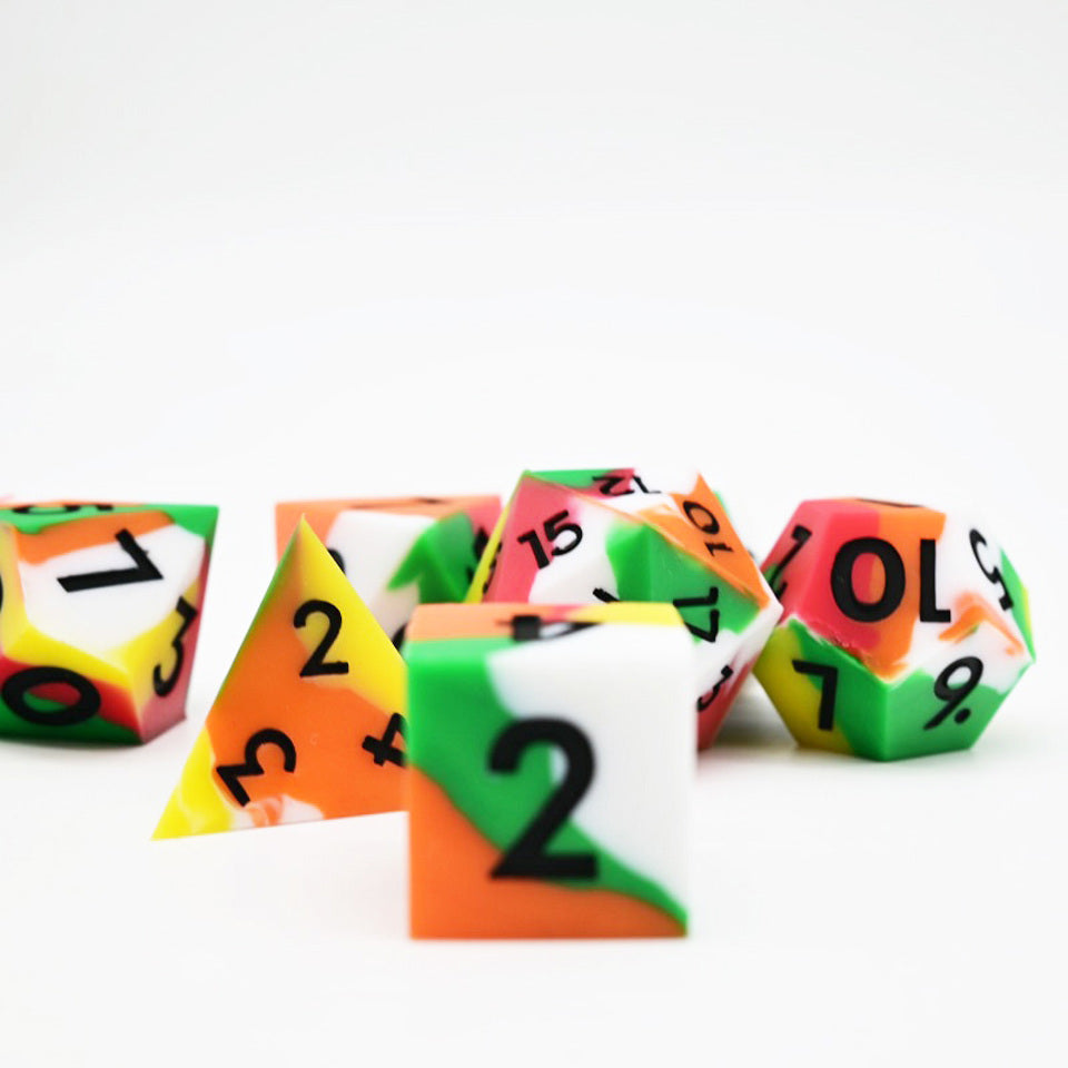 Kaleidoscopic Squish Rocks | Silicone Dice | 7 Piece Set - DICE
