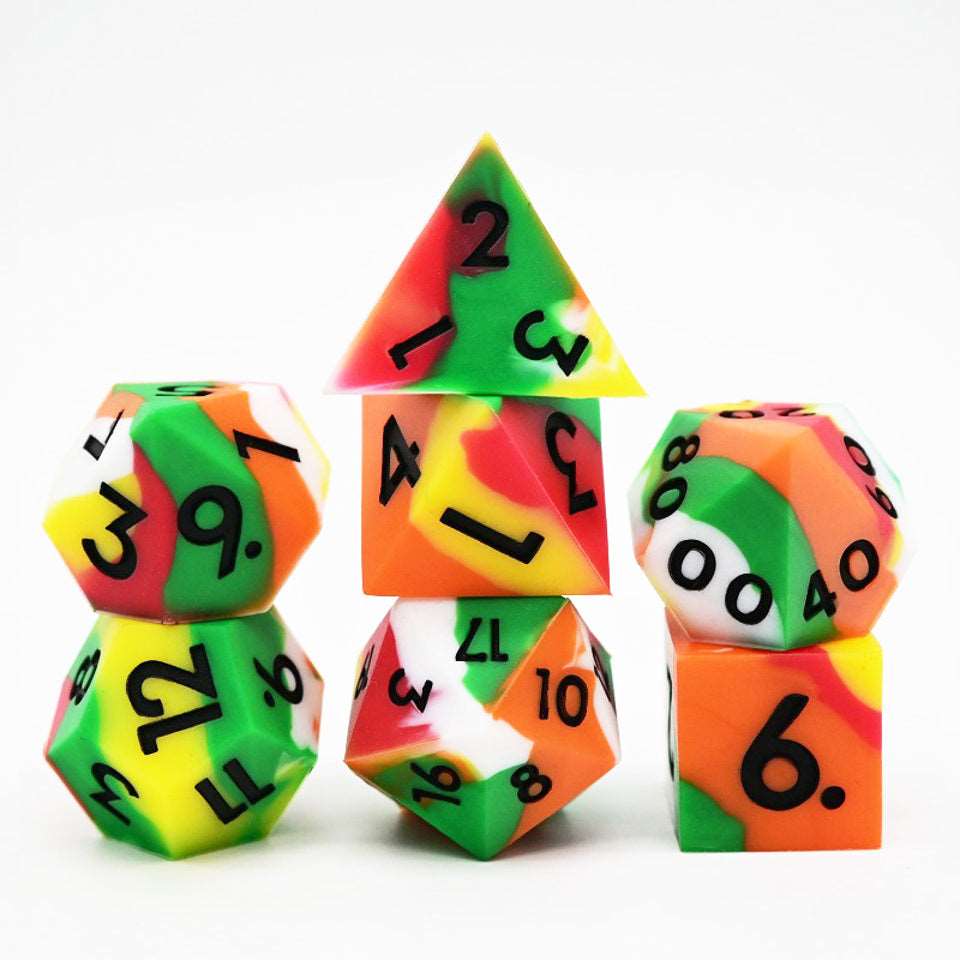 Kaleidoscopic Squish Rocks | Silicone Dice | 7 Piece Set - DICE