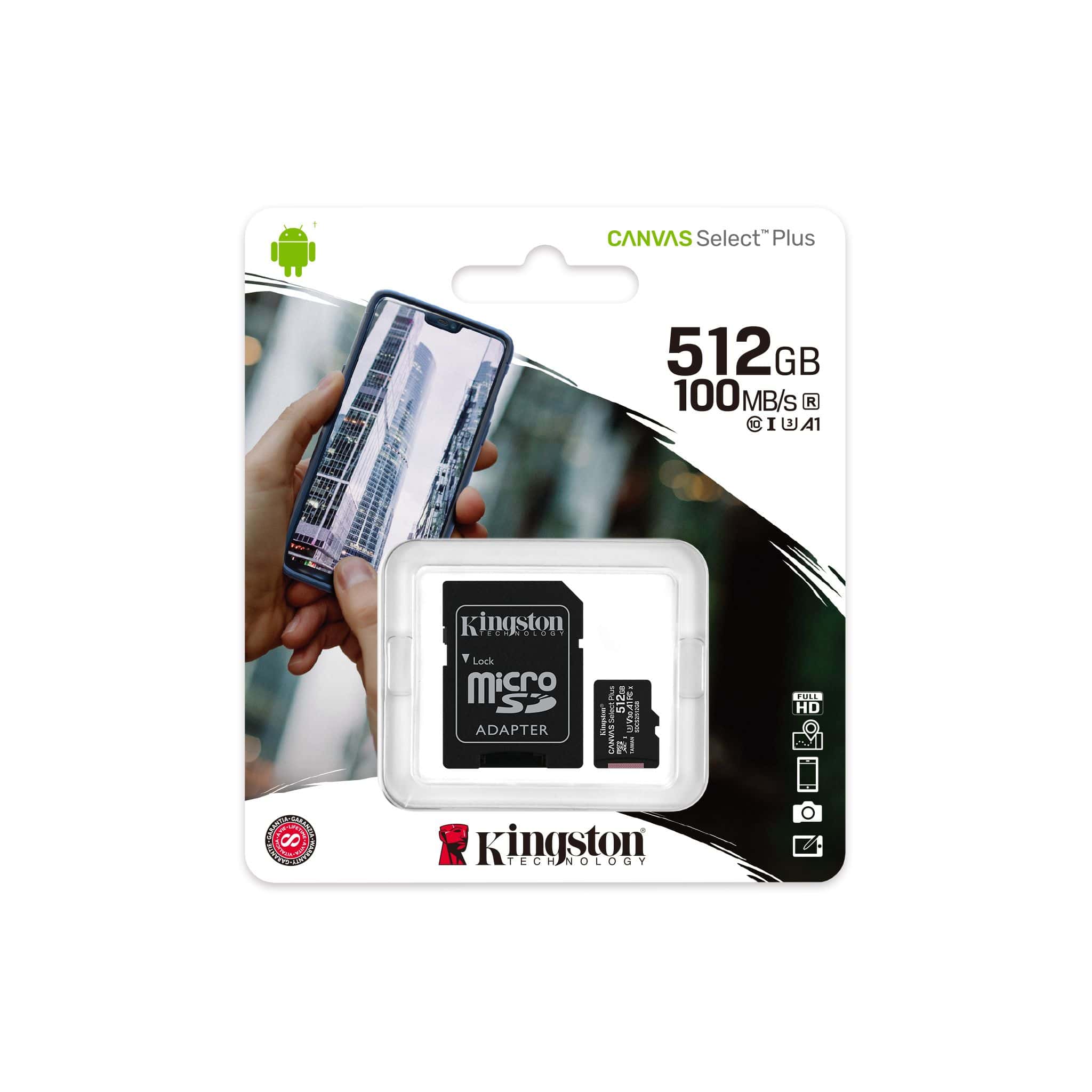 512 GB Kingston Canvas Select Plus Micro SD Card with SD Adapter, Class 10 up to 512 GB 740617298727