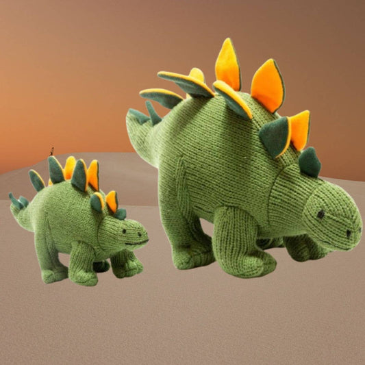 Best Years Ltd Plushie Knitted Stegosaurus Dinosaur Baby Rattle Green / Orange