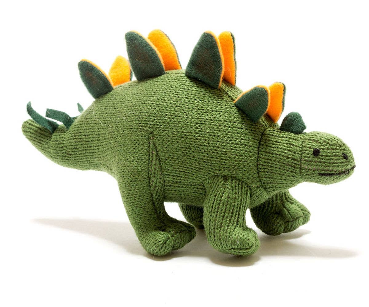 Best Years Ltd Plushie Knitted Stegosaurus Dinosaur Baby Rattle Green / Orange