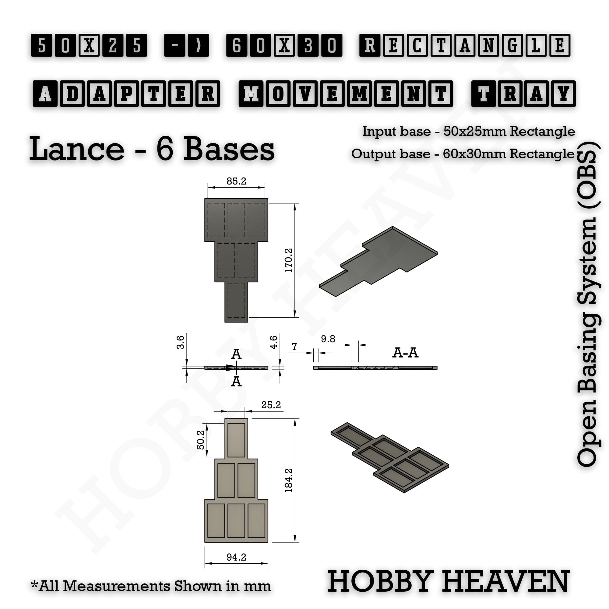 Movement Tray Square and Rectangle Movement Trays Adapters for Tabletop Games