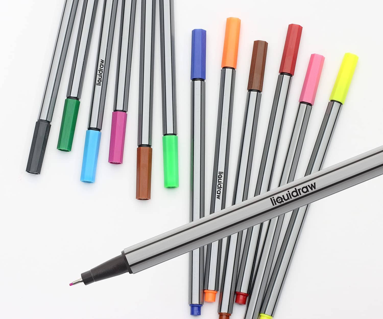 Liquidraw 12 Fineliner Colouring Pens Set Fine Point Pens 0.4mm Assorted Colours Fineliners Coloured Pens