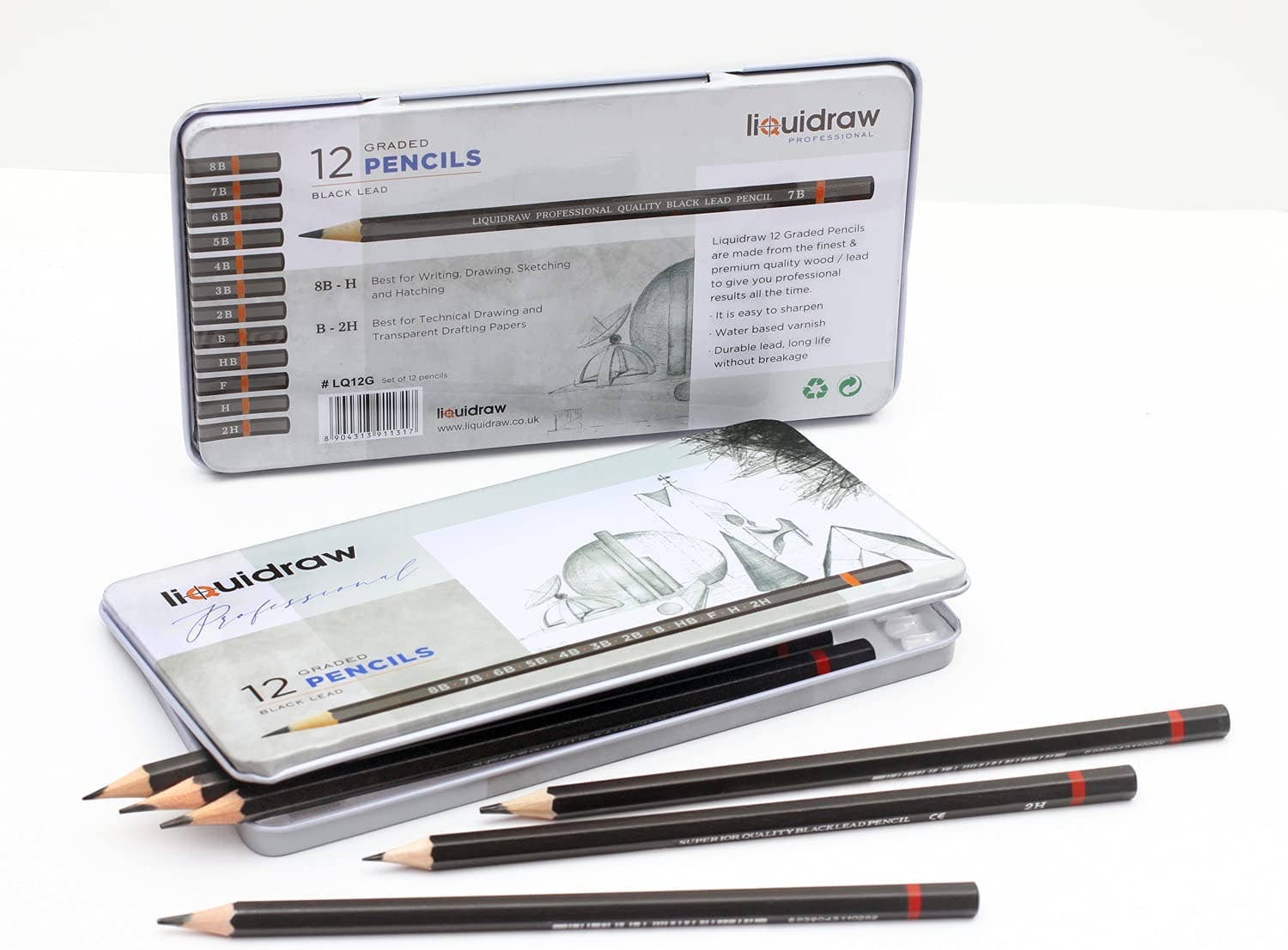 Liquidraw Drawing Pencils Set of 12, Graded Pencils For Artists, Sketching, Art, Sketch (8B-2H) Graphite Hard & Soft Pencil Set.