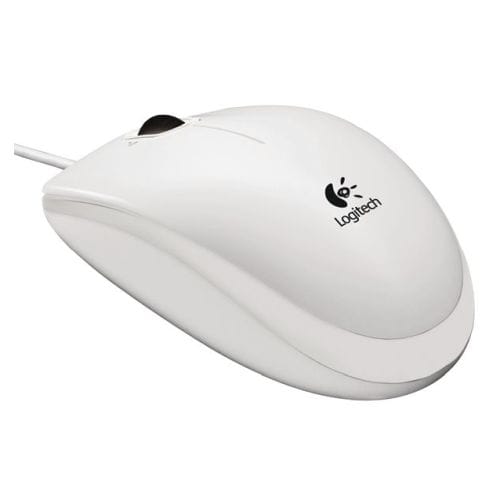 White Logitech B100 Wired USB Optical Mouse Ambidextrous 5099206041288