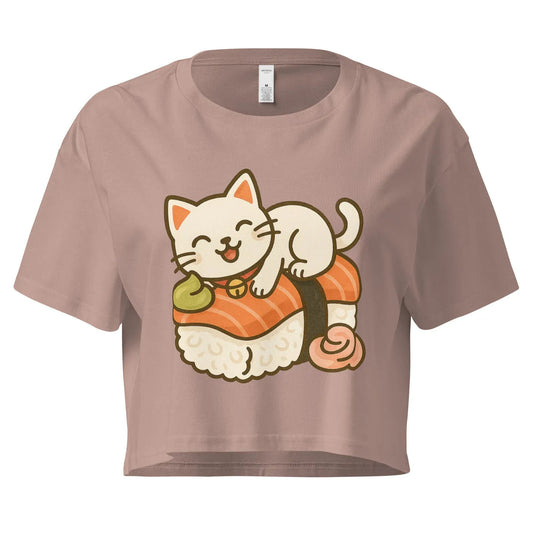 McLaren Tee Hub Crop Tops Hazy Pink / XS Cute Cat Sushi Crop Top – Kawaii Japanese Food Shirt