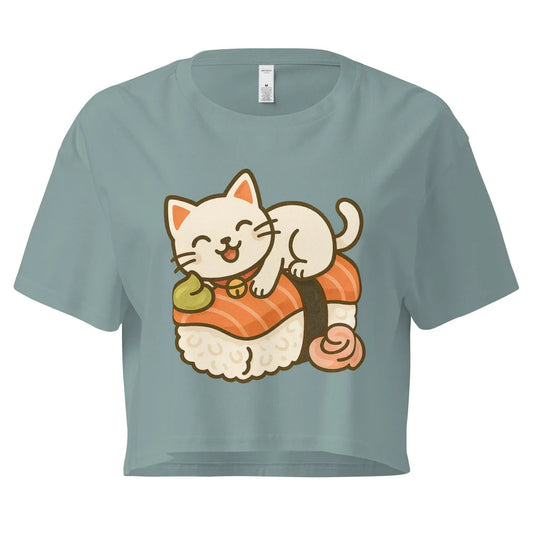 McLaren Tee Hub Crop Tops Mineral / XS Cute Cat Sushi Crop Top – Kawaii Japanese Food Shirt