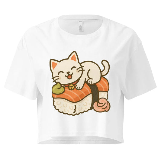 McLaren Tee Hub Crop Tops White / XS Cute Cat Sushi Crop Top – Kawaii Japanese Food Shirt