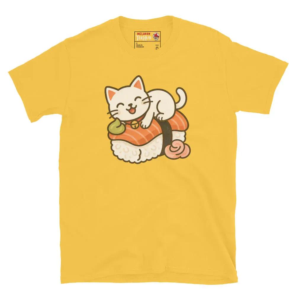 McLaren Tee Hub T-shirt Daisy / S Sushi Cat T-Shirt – Kawaii Kitty on Salmon Nigiri – Cute Anime Cat Tee