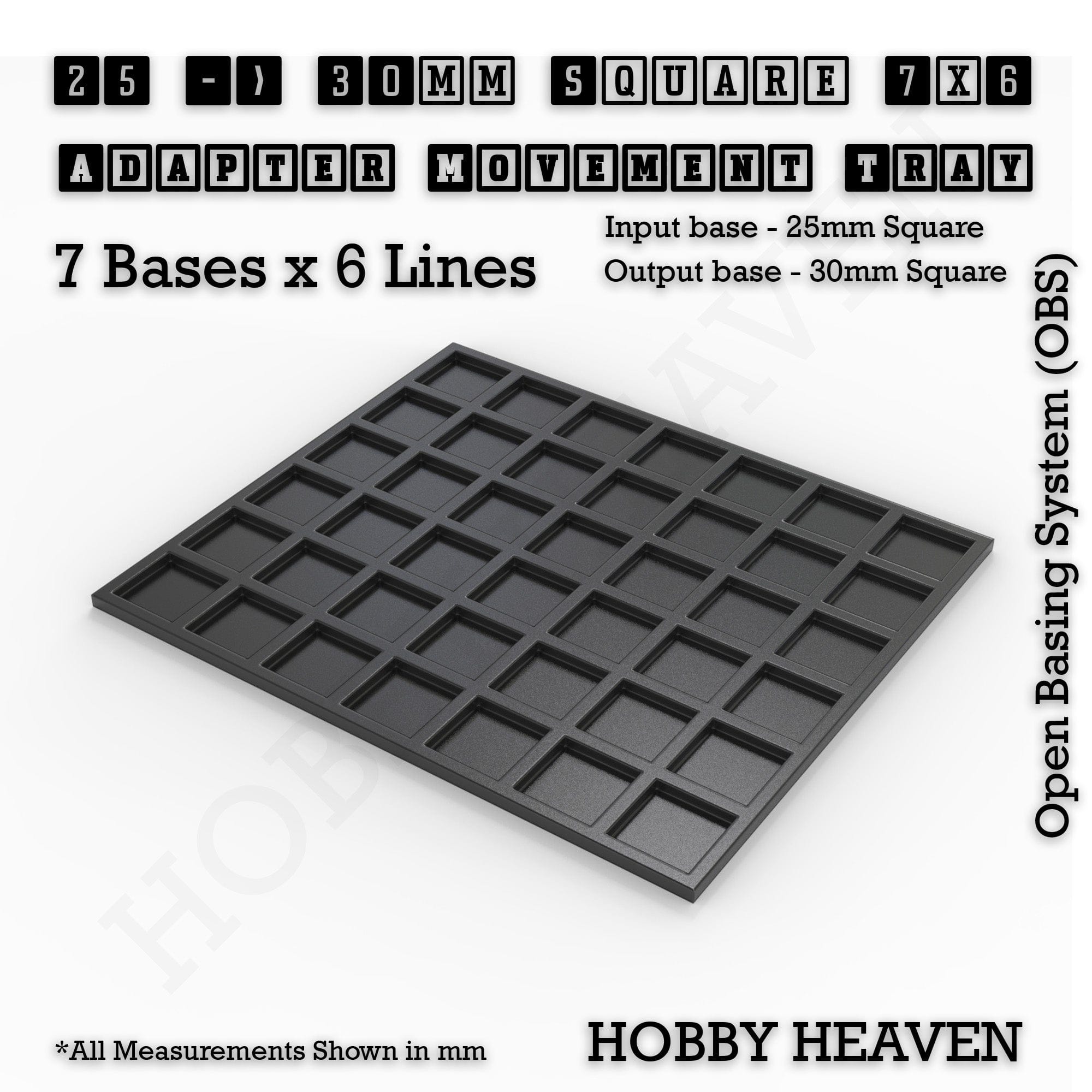 Movement Tray 25 to 30mm Adapter 7x6 (7 bases x 6 Lines) Square and Rectangle Movement Trays Adapters for Tabletop Games