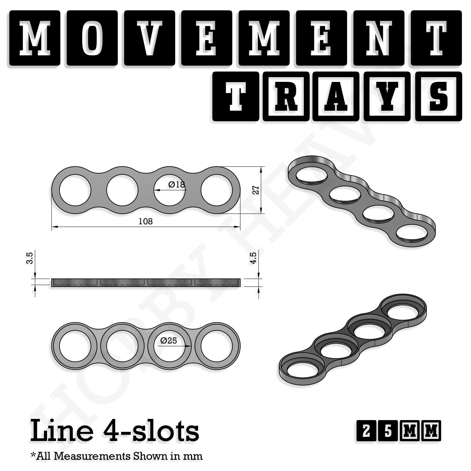 Movement Tray 25mm Movement Trays for Tabletop Games | Waargaming | Full Range