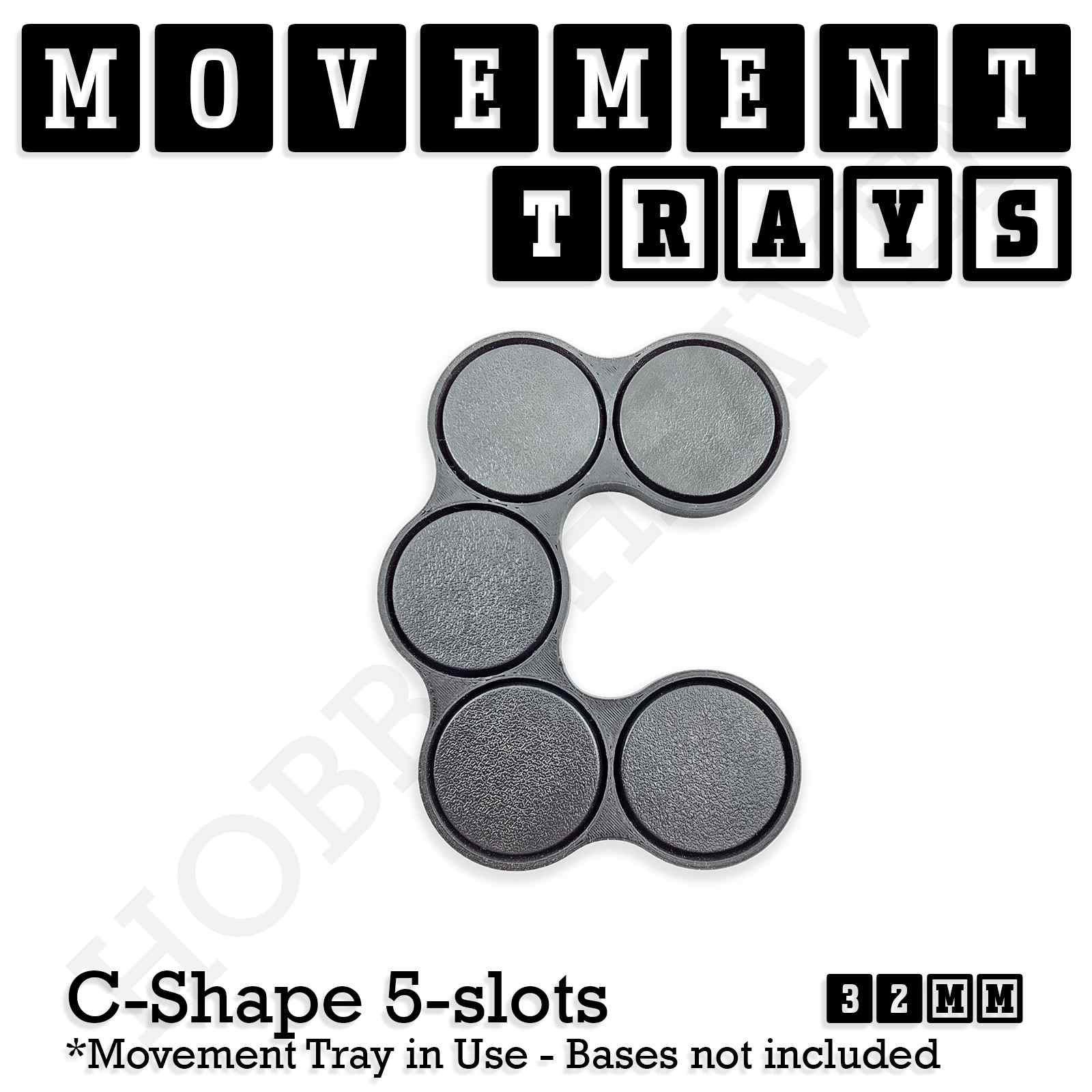 Movement Tray 32mm Movement Tray C Shape 5 slots 32mm Movement Trays for Tabletop Games | Compatible with Popular Miniatures | Full Range