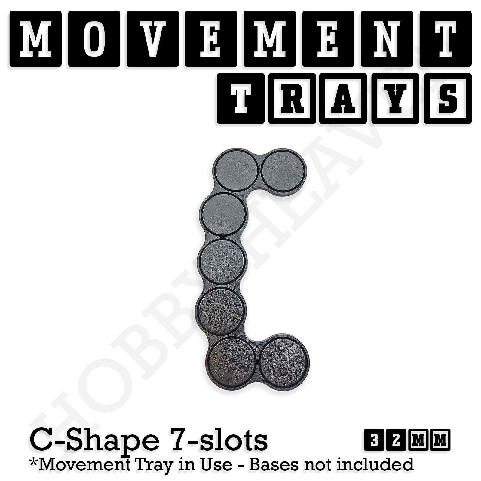 Movement Tray 32mm Movement Tray C Shape 7 slots 32mm Movement Trays for Tabletop Games | Compatible with Popular Miniatures | Full Range
