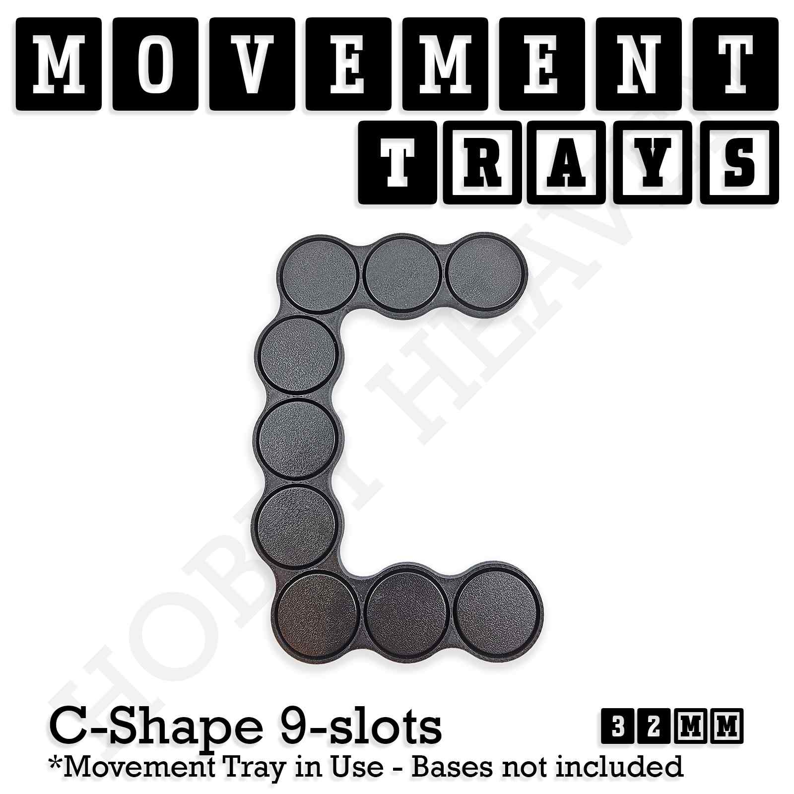 Movement Tray 32mm Movement Tray C Shape 9 slots 32mm Movement Trays for Tabletop Games | Compatible with Popular Miniatures | Full Range
