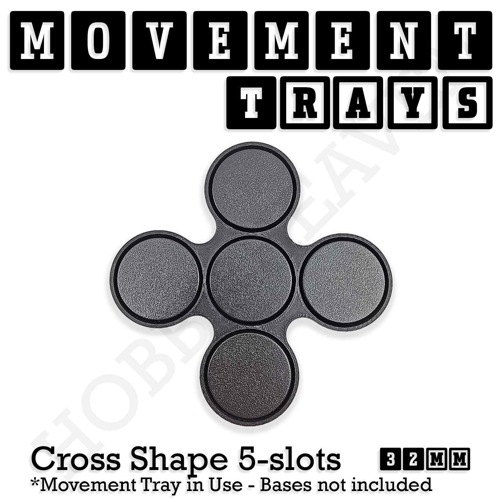 Movement Tray 32mm Movement Tray Cross Shape 5 slots 32mm Movement Trays for Tabletop Games | Compatible with Popular Miniatures | Full Range