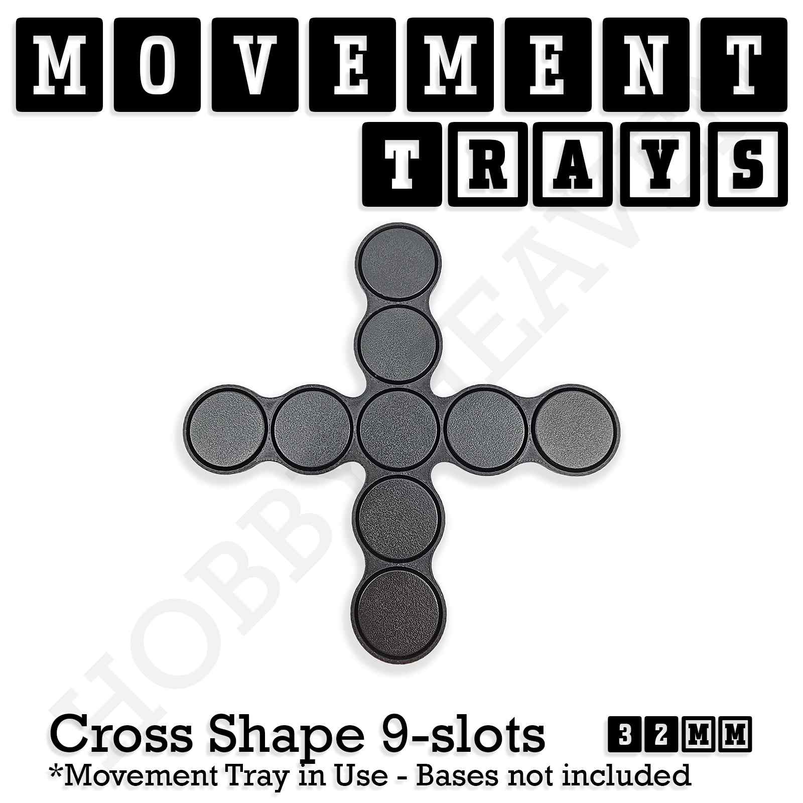 Movement Tray 32mm Movement Tray Cross Shape 9 slots 32mm Movement Trays for Tabletop Games | Compatible with Popular Miniatures | Full Range