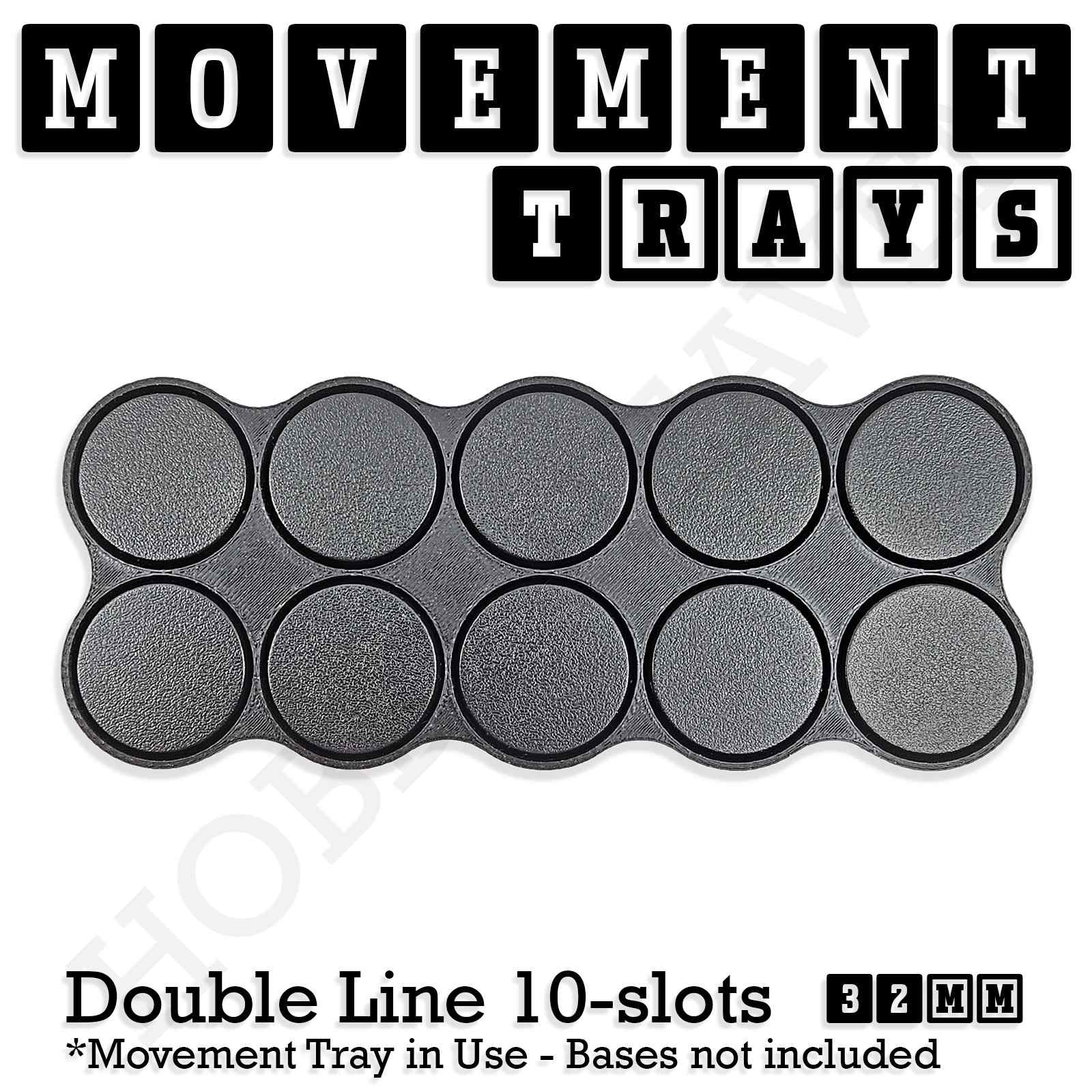 Movement Tray 32mm Movement Tray Double Line 10 slots 32mm Movement Trays for Tabletop Games | Compatible with Popular Miniatures | Full Range
