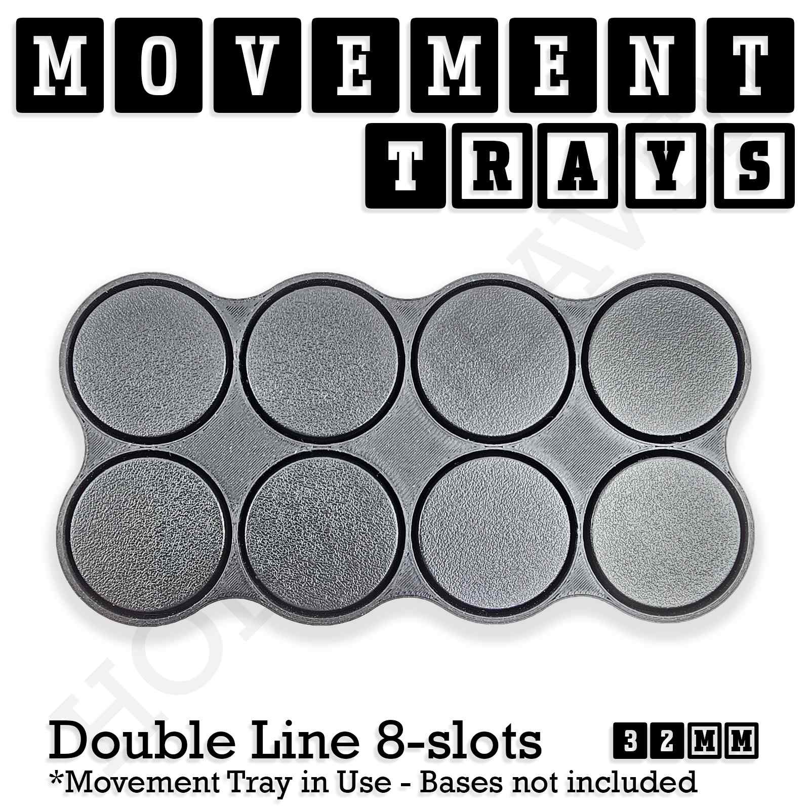Movement Tray 32mm Movement Tray Double Line 8 slots 32mm Movement Trays for Tabletop Games | Compatible with Popular Miniatures | Full Range