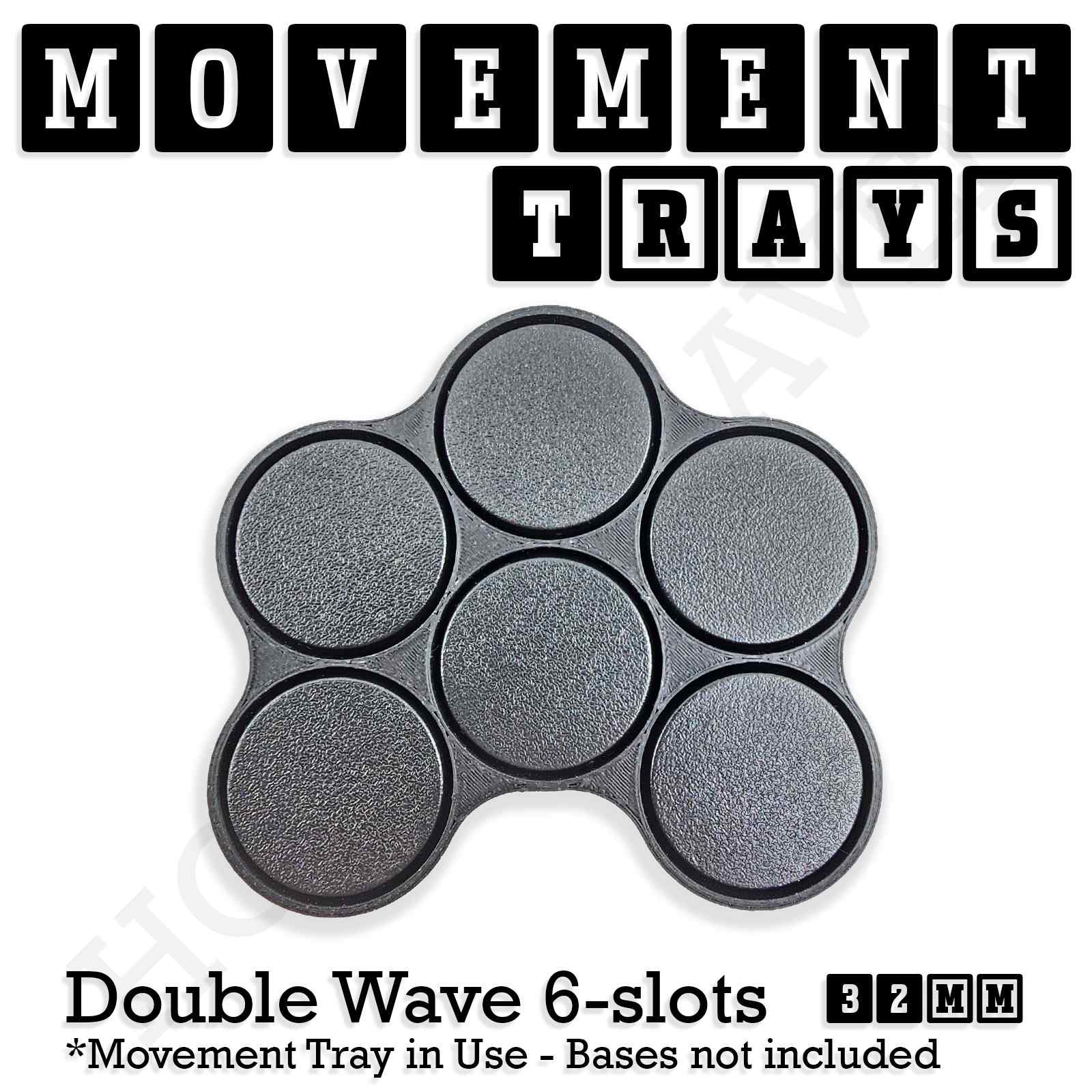 Movement Tray 32mm Movement Tray Double Wave 6 slots 32mm Movement Trays for Tabletop Games | Compatible with Popular Miniatures | Full Range