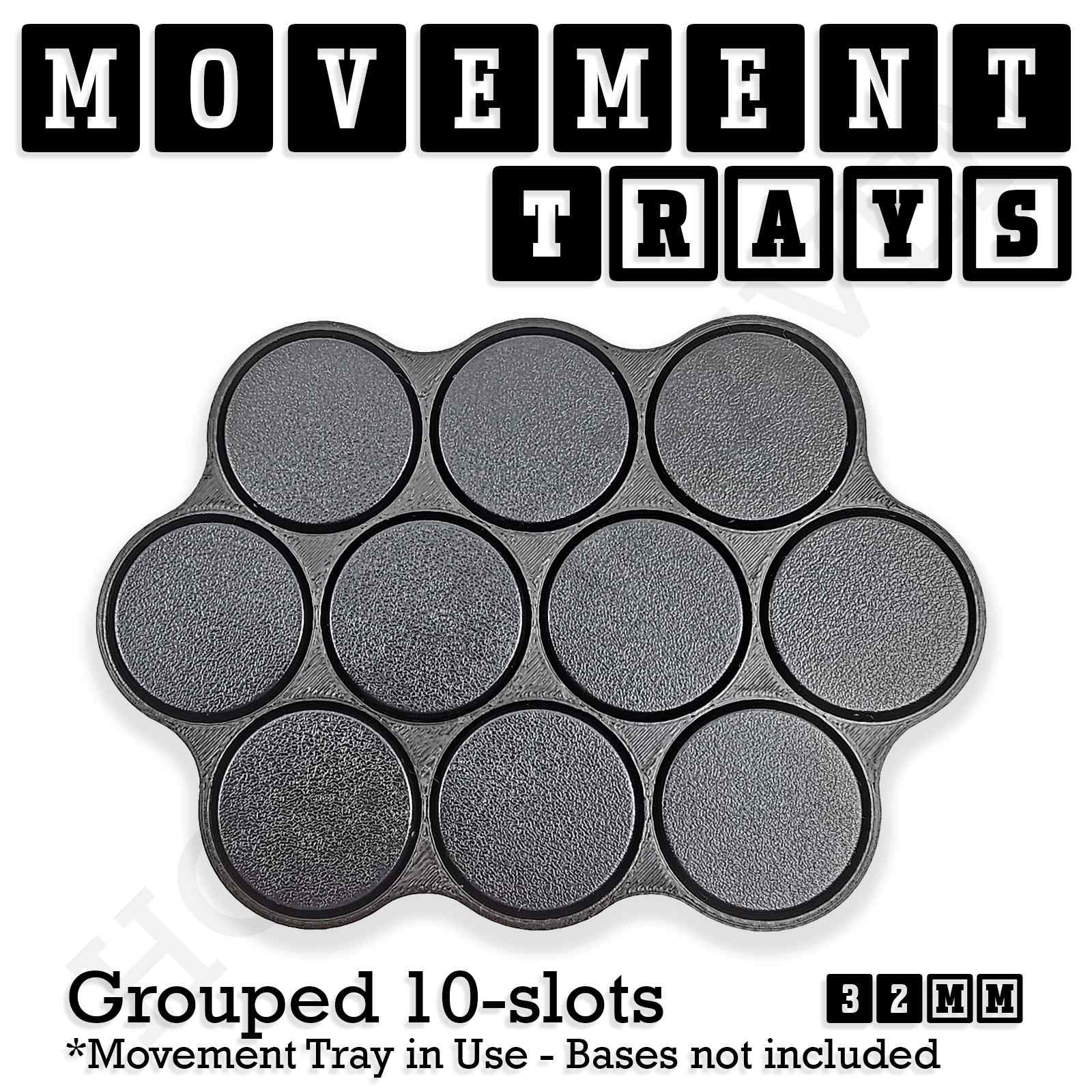 Movement Tray 32mm Movement Tray Grouped 10 slots 32mm Movement Trays for Tabletop Games | Compatible with Popular Miniatures | Full Range