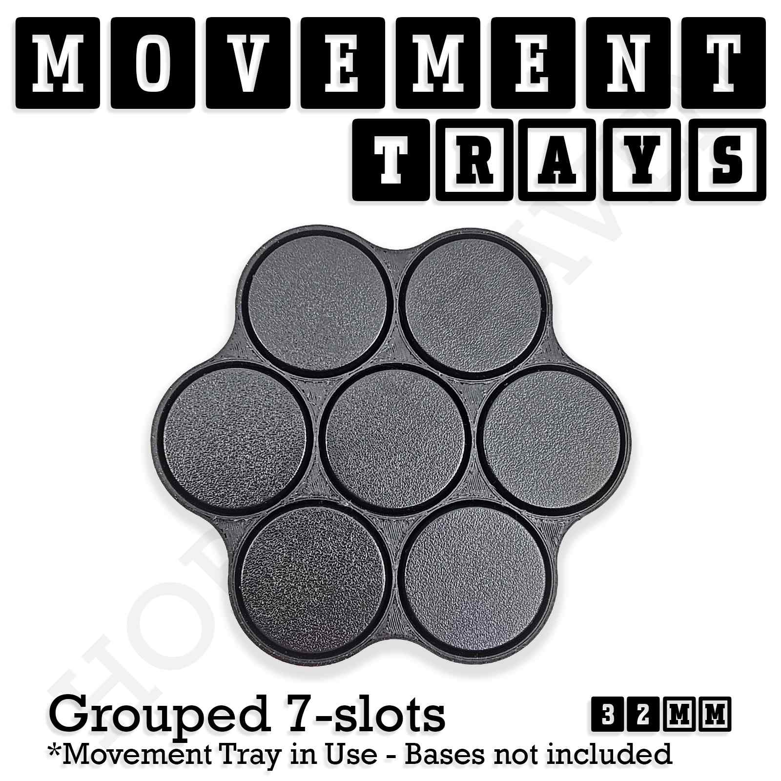 Movement Tray 32mm Movement Tray Grouped 7 slots 32mm Movement Trays for Tabletop Games | Compatible with Popular Miniatures | Full Range