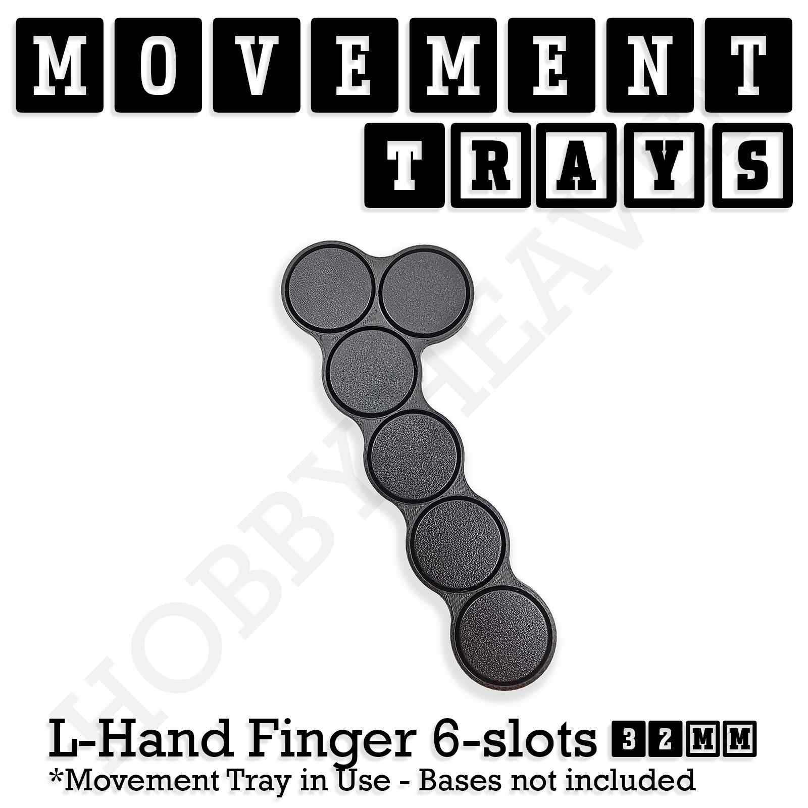 Movement Tray 32mm Movement Tray Left Hand Finger 6 slots 32mm Movement Trays for Tabletop Games | Compatible with Popular Miniatures | Full Range
