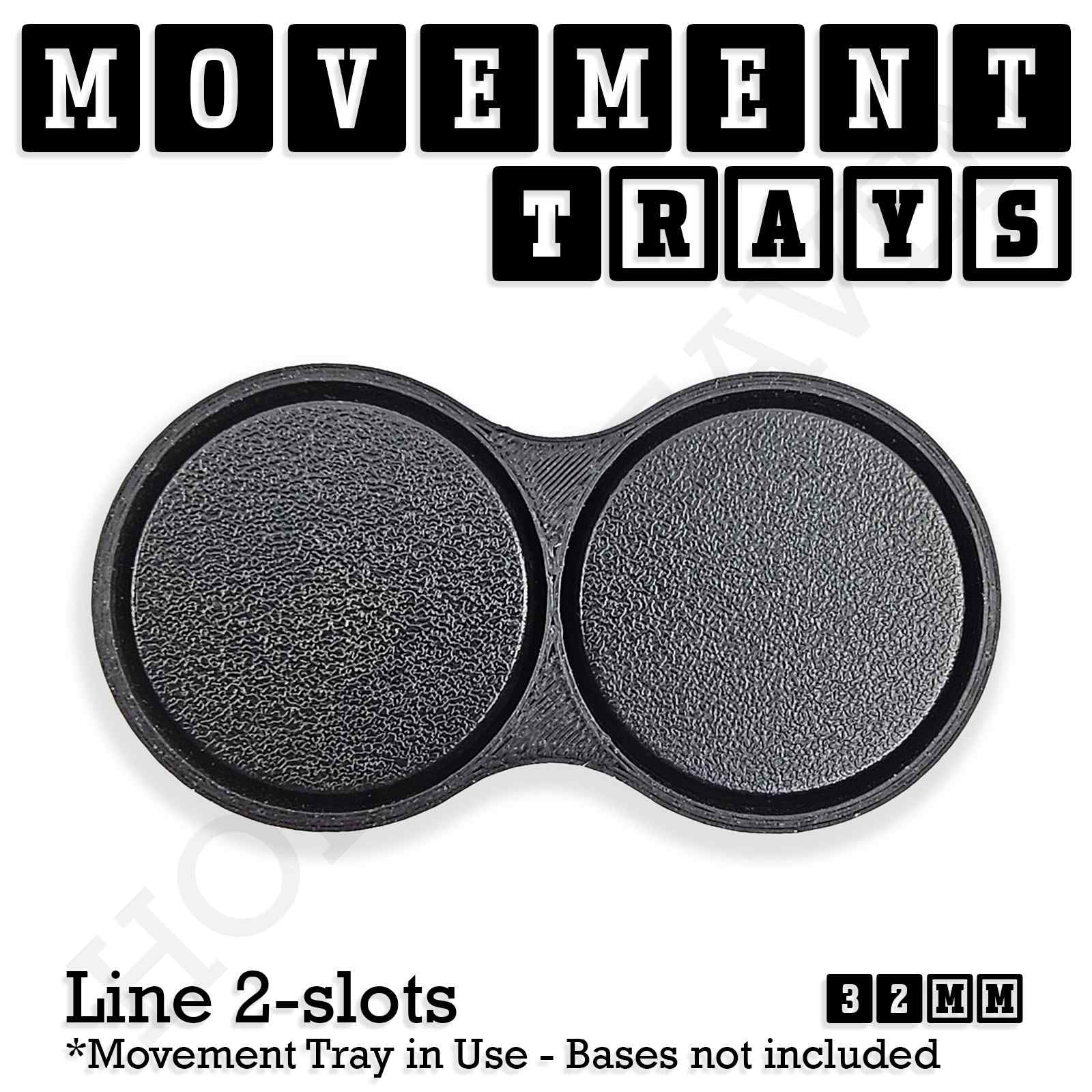 Movement Tray 32mm Movement Tray Line 2 slots 32mm Movement Trays for Tabletop Games | Compatible with Popular Miniatures | Full Range