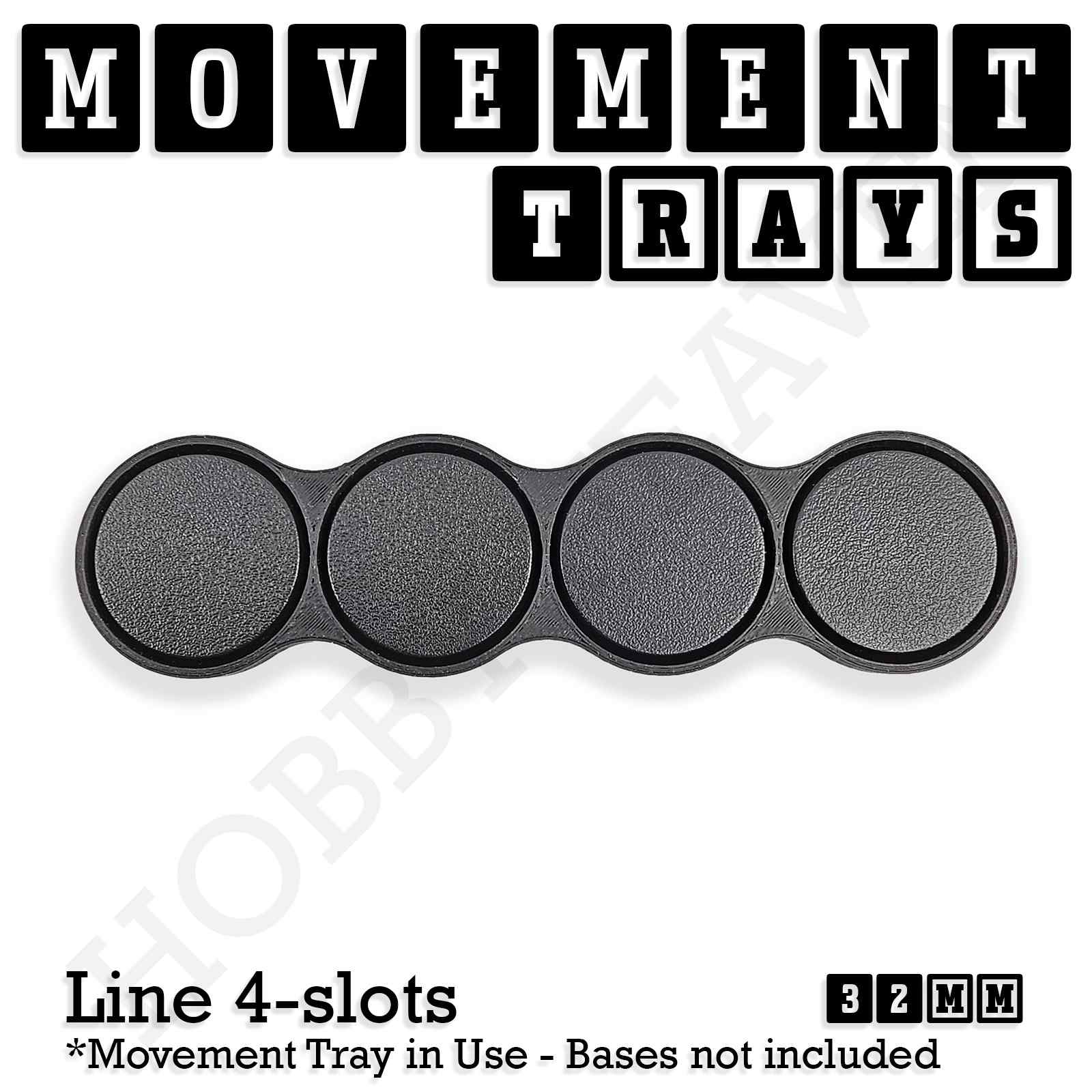 Movement Tray 32mm Movement Tray Line 4 slots 32mm Movement Trays for Tabletop Games | Compatible with Popular Miniatures | Full Range