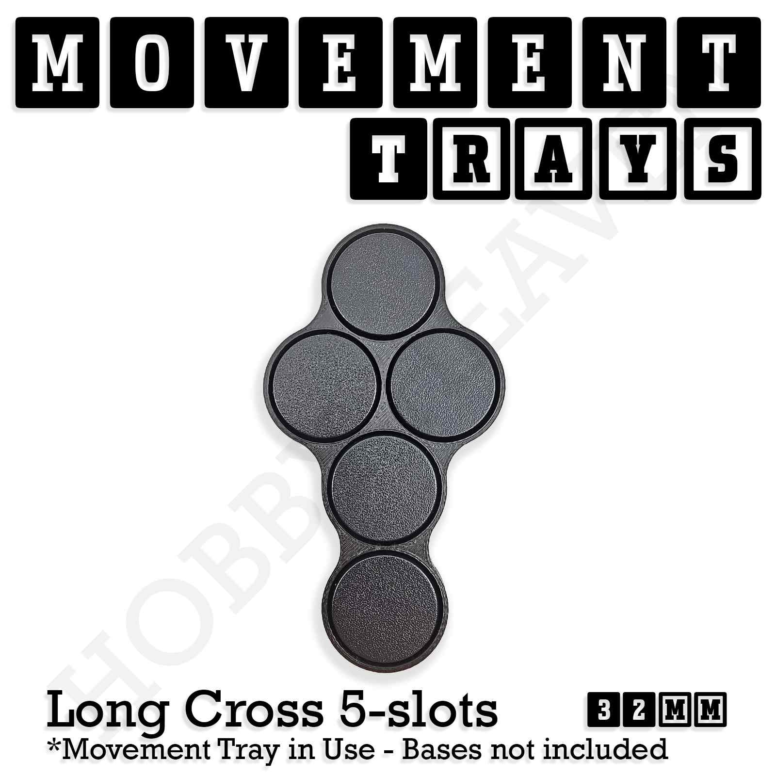 Movement Tray 32mm Movement Tray Long Cross 5 slots 32mm Movement Trays for Tabletop Games | Compatible with Popular Miniatures | Full Range