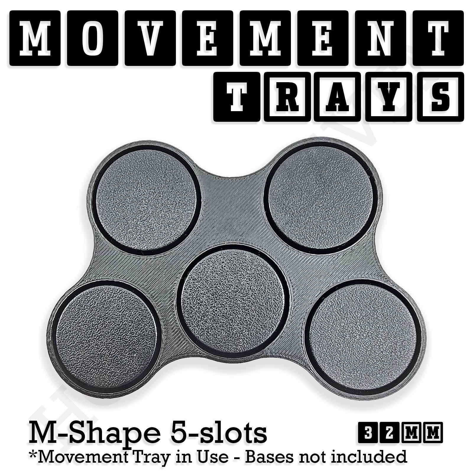 Movement Tray 32mm Movement Tray M Shape 5 slots 32mm Movement Trays for Tabletop Games | Compatible with Popular Miniatures | Full Range